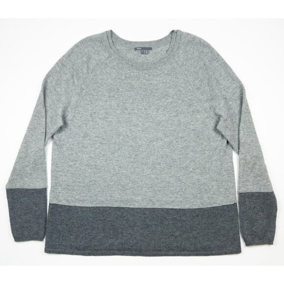 VINCE Cashmere Sweater Women's Large Gray Two-Tone Colorblock Knit Long Sleeve - Picture 1 of 13